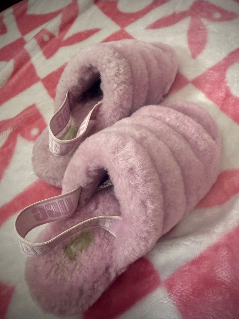 UGG Pink Fluffita Slide Slippers - Plush Faux Fur